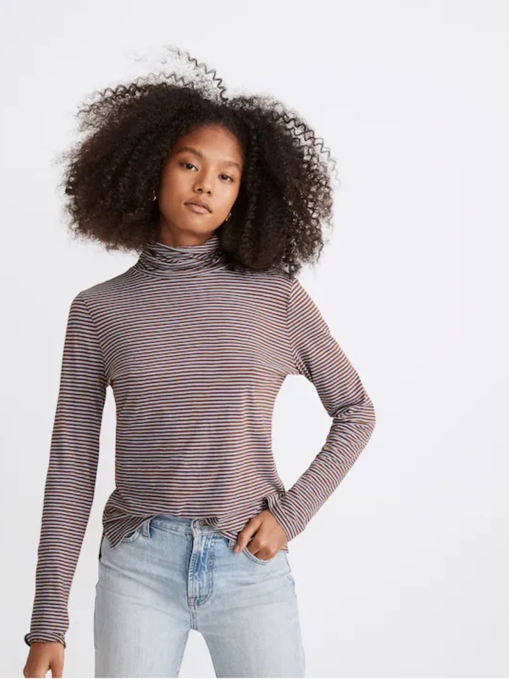Madewell Whisper Cotton Turtleneck in Carlsbad Stripe (black & white) S